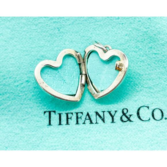 Tiffany & Co. 925 Silver I Love You Heart Notes Charm  Tiffany & Co. Sterling Silver I Love You Heart Locket Pendant w/ Pouch